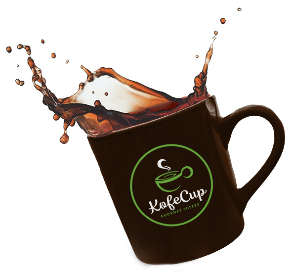 KofeCup Logo on a cup of coffee